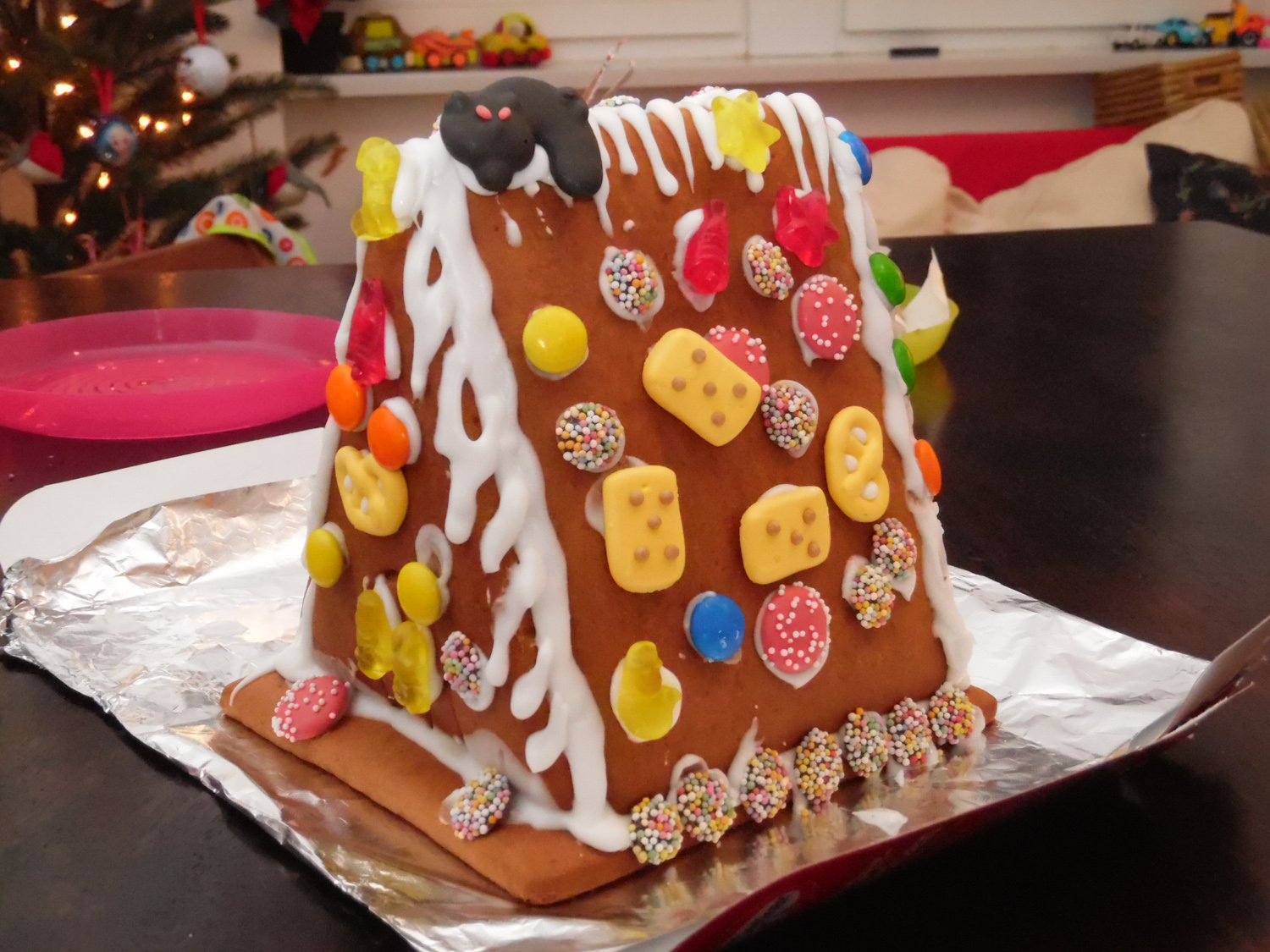 Gingerbread house project with Grandma